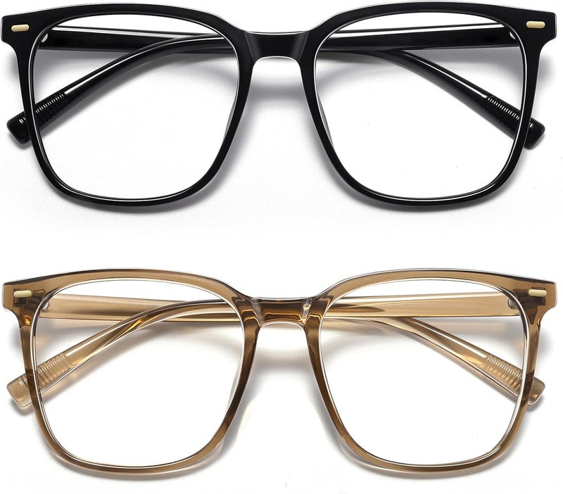 MACJERO 2-Pack Oversized Square Blue Light Blocking Glasses for Women Men, Anti-Fatigue Computer Monitor Gaming Glasses Reduce Eye Strain(Black+Brown) - Image 1